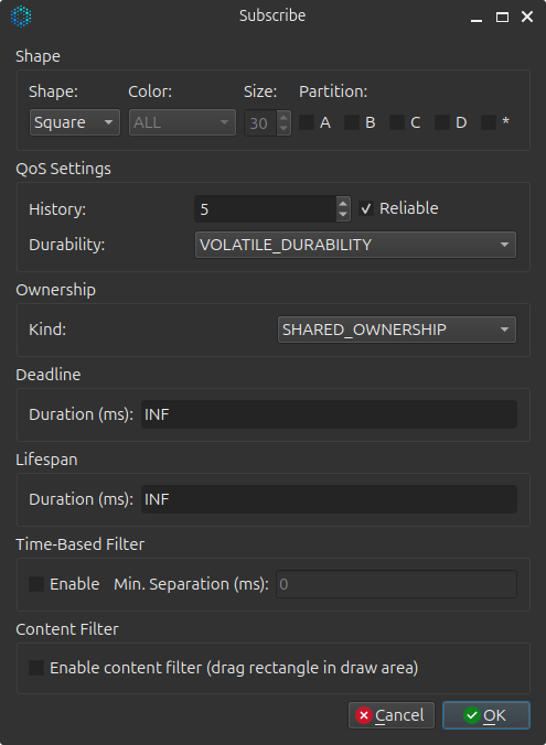 Shapes Demo Subscribe Options