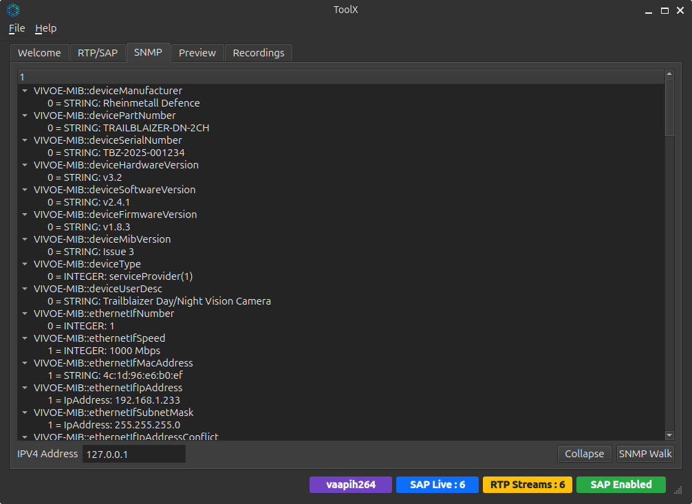 SNMP VIVOE MIB Tab