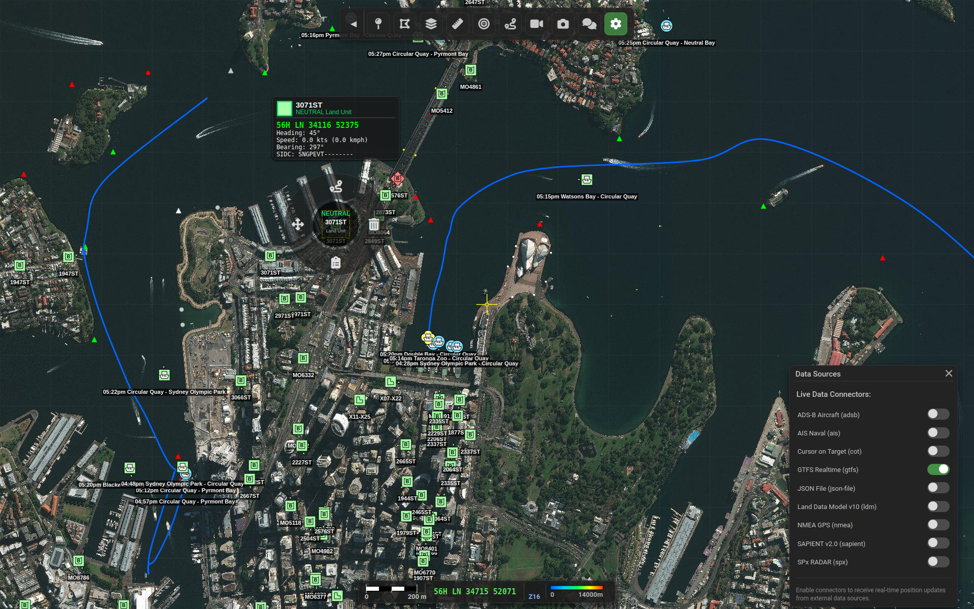 Google Transport feed overlayed on Satalite image of Sydney